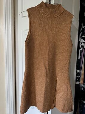 House of Harlow 1960 Sleeveless Metallic Knit Mock Neck Dress - Copper